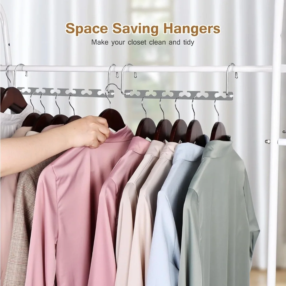Space Saving Sturdy Cascading Silver Metal Hangers Closet Organizer Pack of 4